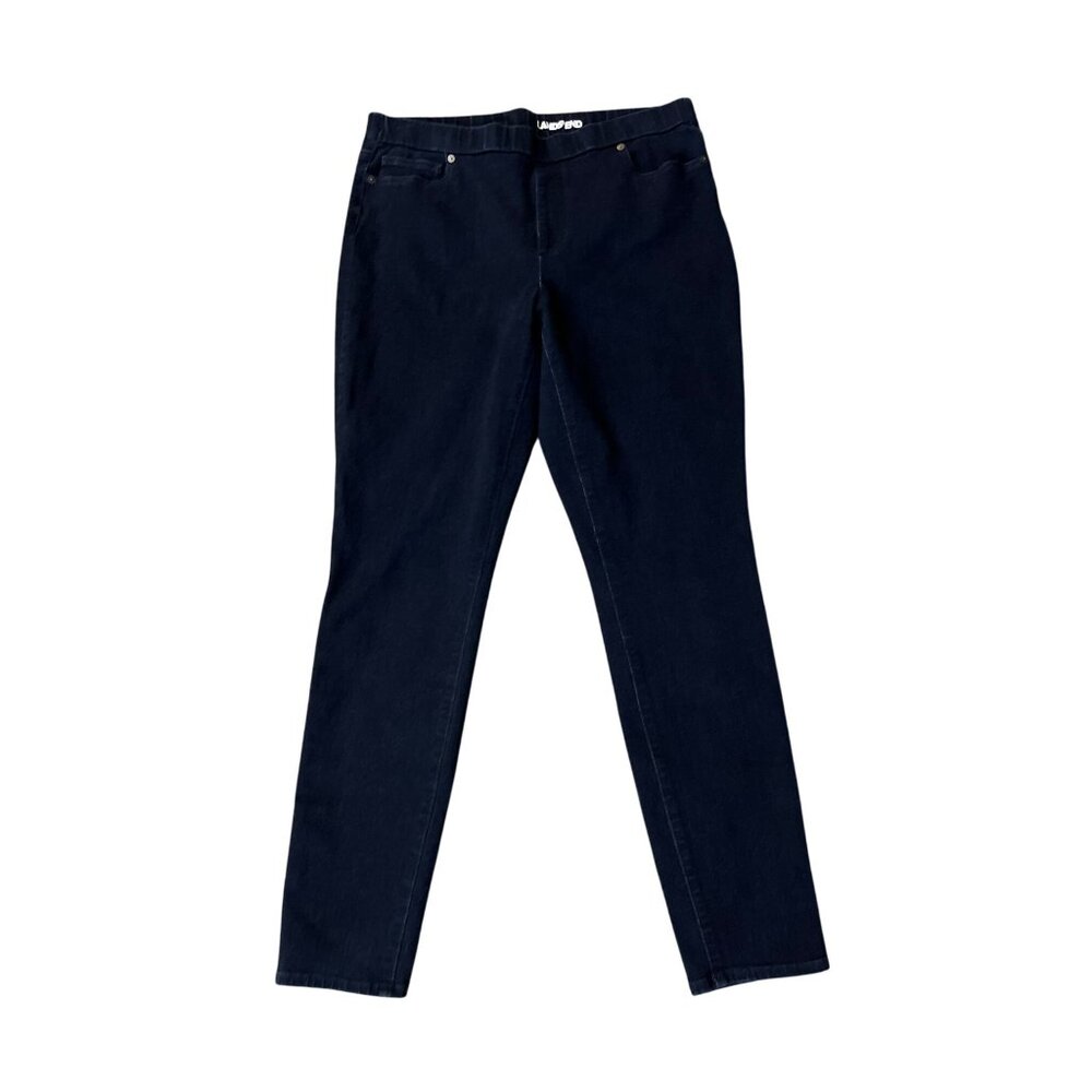 Lands End Pull On Jeans Womens 16 Dark Wash Cotton Blend Stretch Pants Used - Picture 3 of 13